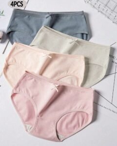 4 piezas Ropa interior de algodón de unicolor y cintura baja