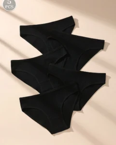 5 piezas de bragas negras sólidas y simples de triángulo suave y cómoda