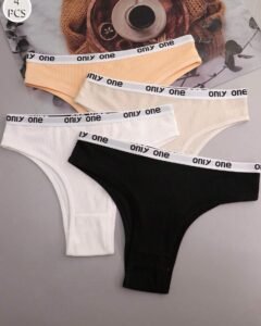 4 piezas Tangas elásticos con letra para mujer, ropa interior cómoda
