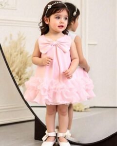 Vestido de tutú plisado elegante sin mangas con decoración de lazo