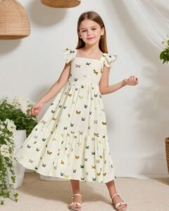 Vestido con estampado de mariposa y cuello cuadrado