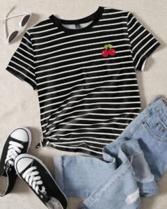 Camiseta casual de mujer de manga corta, cuello redondo y corte holgado