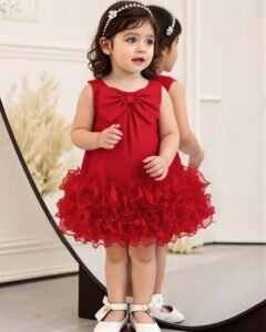 Vestido elegante sin mangas con decoración de lazo y volantes