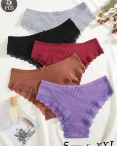 5 piezas Bragas de bikini con parches de encaje, cómodas y transpirables