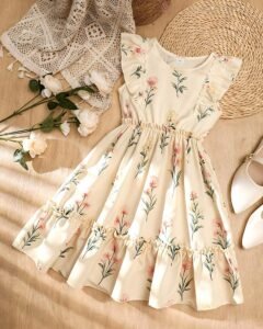 Vestido de línea A con volantes en la cintura y estampado floral