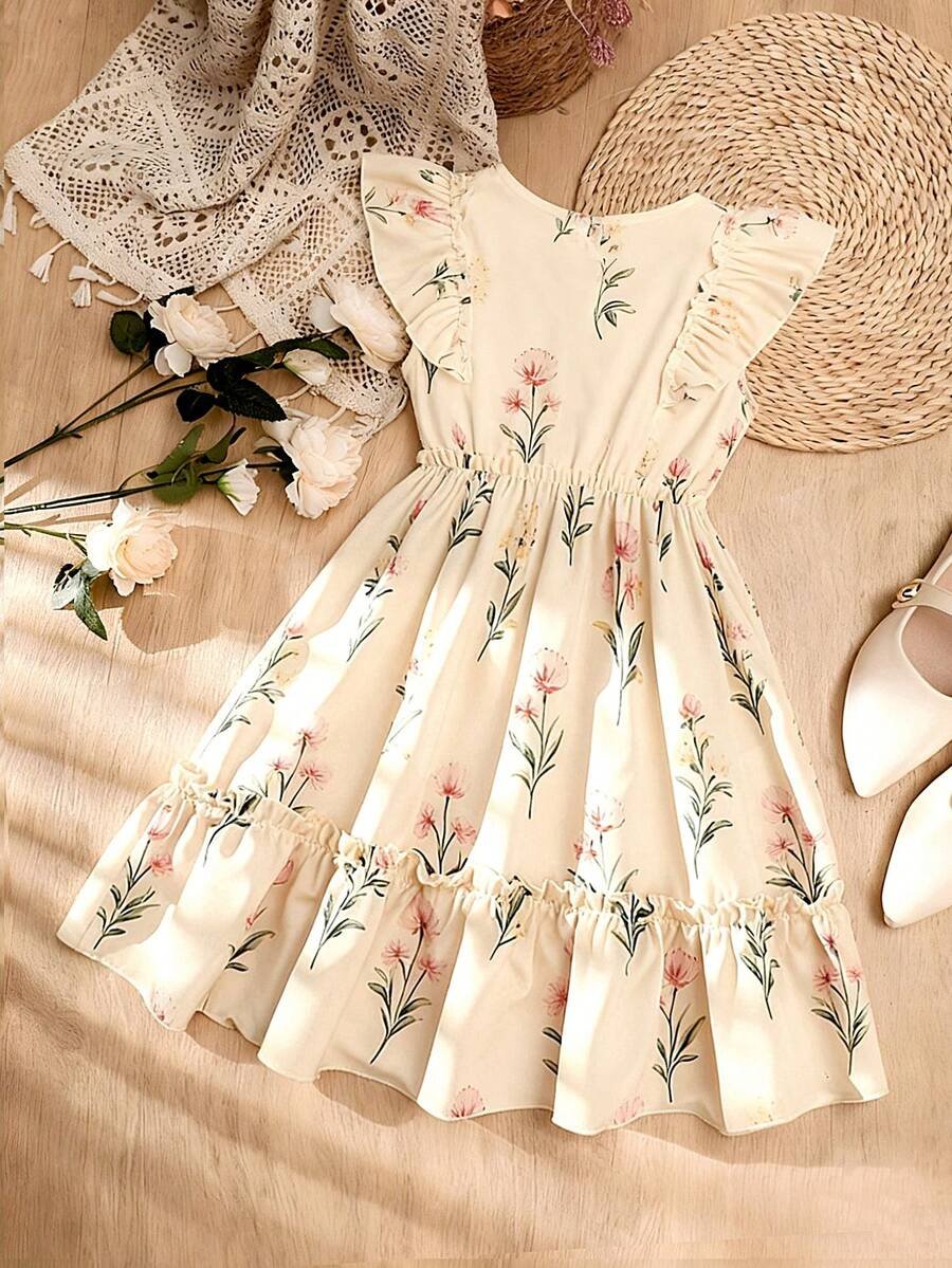 Vestido de línea A con volantes en la cintura y estampado floral - Imagen 3