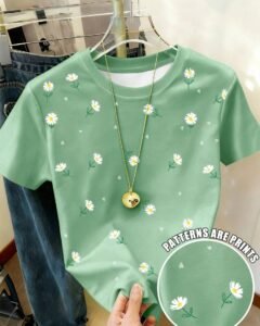 Camiseta de manga corta con estampado digital de flores de margarita