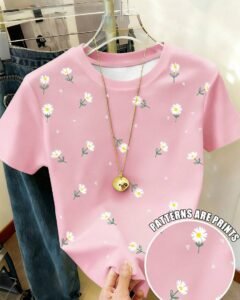 Camiseta casual versátil de mujer con cuello redondo y manga corta