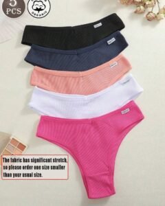 Set de 5 bragas de bikini sexys de cintura baja, acanaladas y transpirables