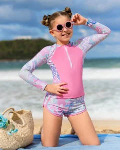 Traje de baño con cremallera frontal y diseño de rayas de olas