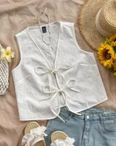 Camiseta sin mangas casual con detalle de atar  y tela texturizada