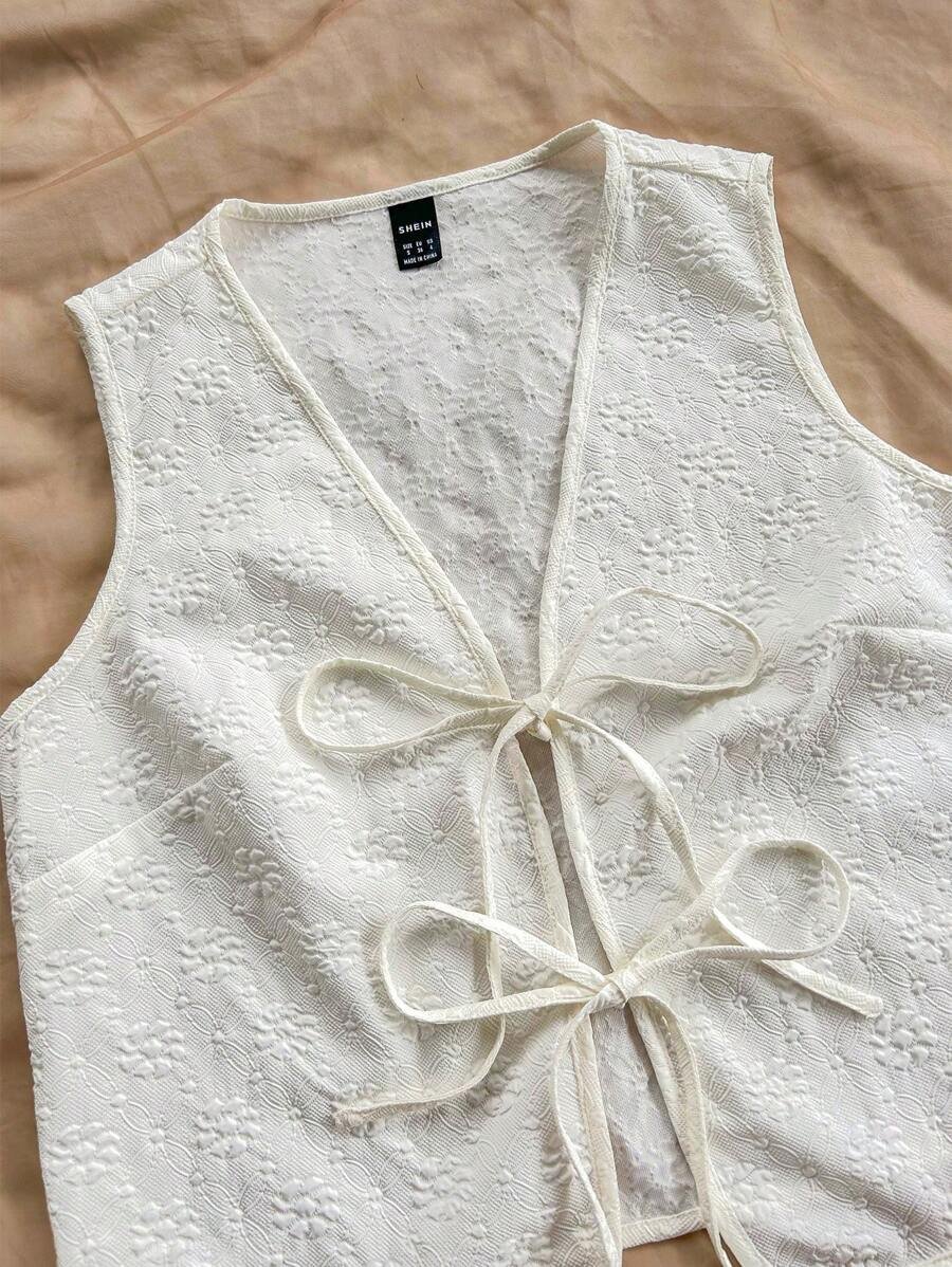 Camiseta sin mangas casual con detalle de atar y tela texturizada - Imagen 3