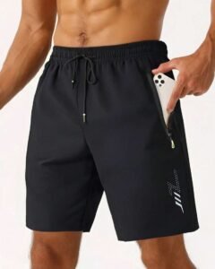 Shorts casuales para correr con bolsillos y cremallera