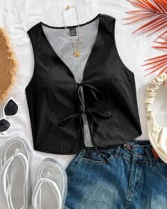 Camiseta de tirantes de mujer informal con textura y nudo