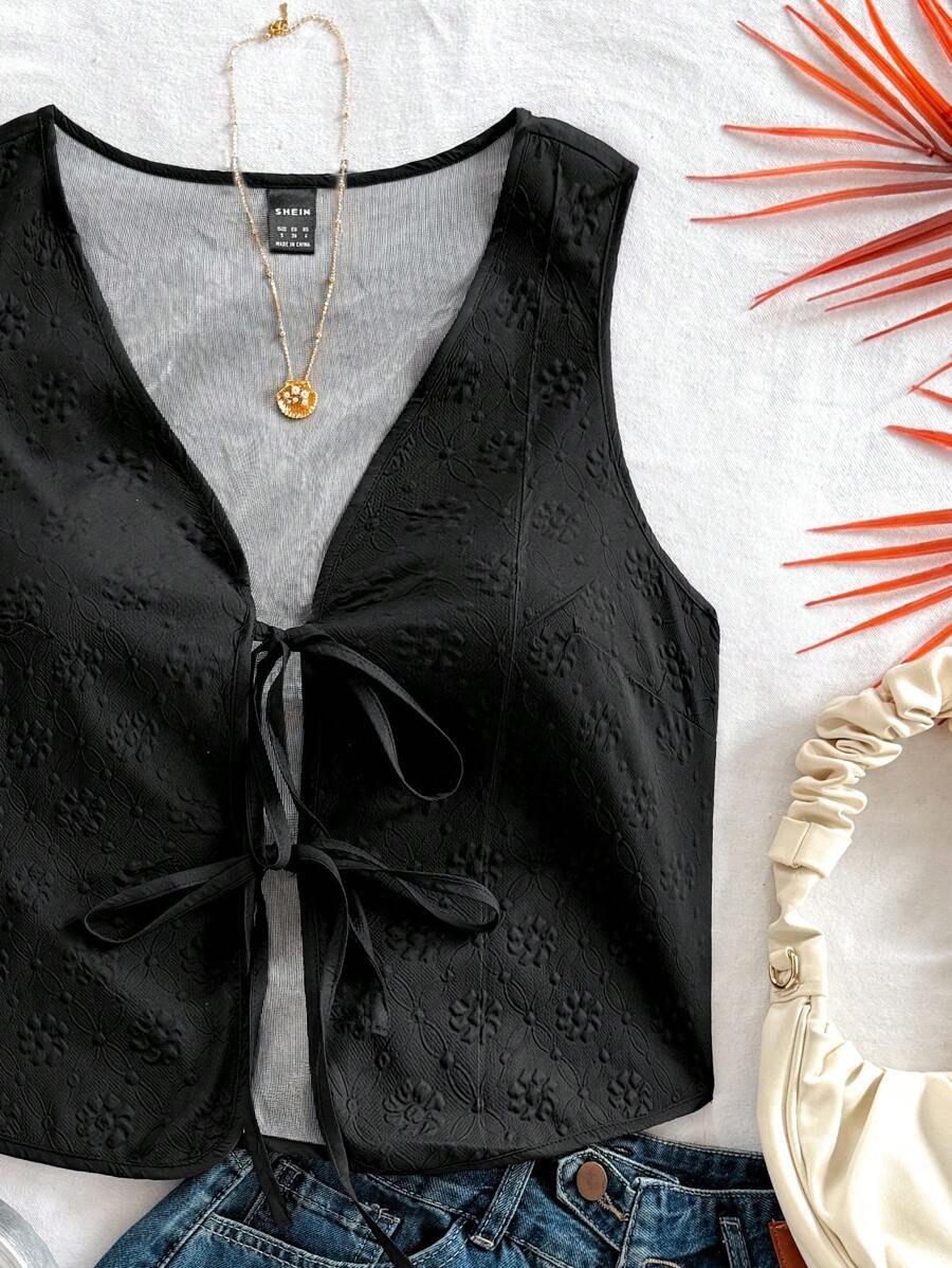 Camiseta de tirantes de mujer informal con textura y nudo - Imagen 2