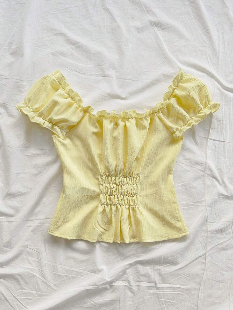 Blusa bohemia tropical con volantes y cintura con lazo - Imagen 3