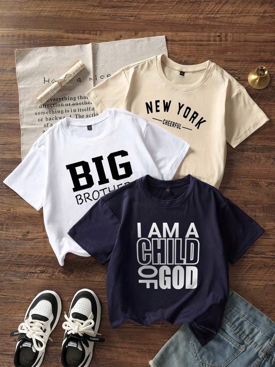 Camiseta de manga corta de cuello redondo estampada casual - Imagen 3