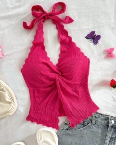 Camiseta sin tirantes sexy y con estilo, con nudo y bajo con abertura