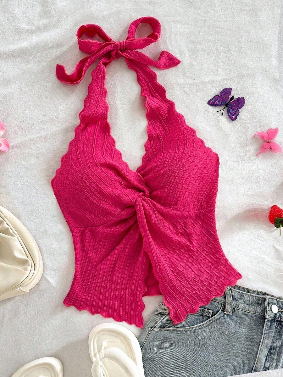 Camiseta sin tirantes sexy y con estilo, con nudo y bajo con abertura