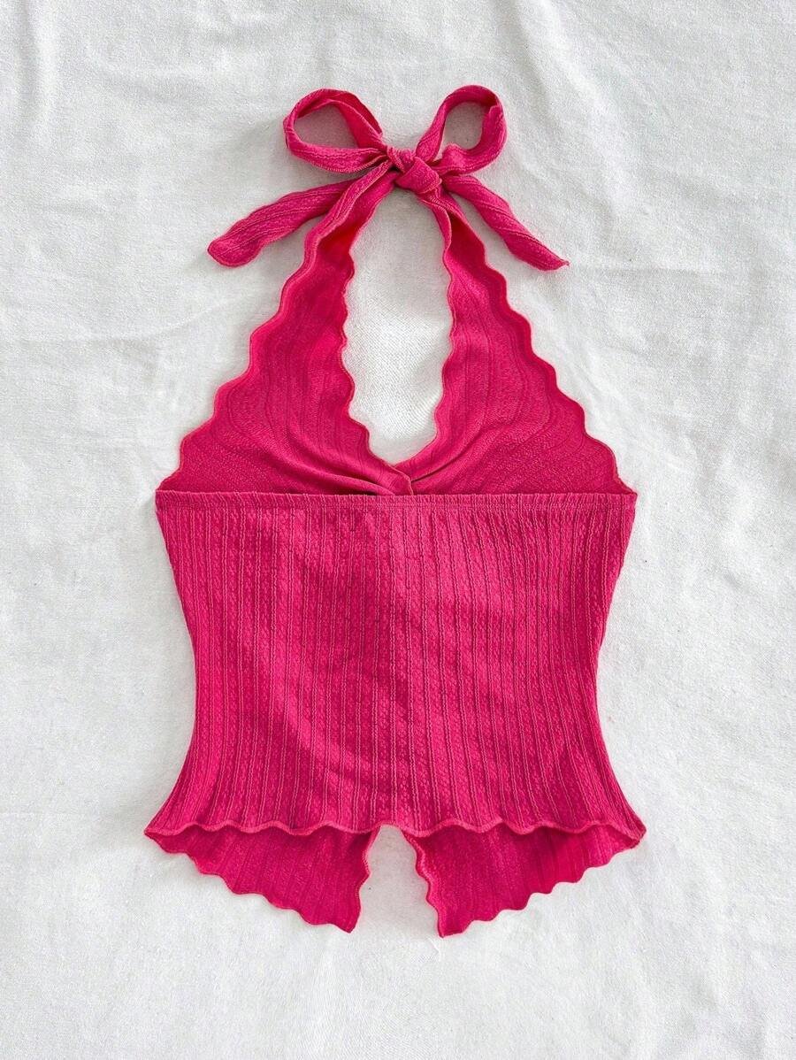 Camiseta sin tirantes sexy y con estilo, con nudo y bajo con abertura - Imagen 3