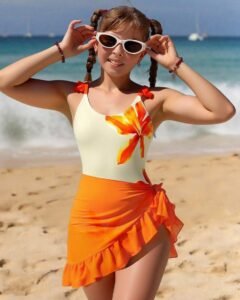 Conjunto de traje de baño de una pieza con estampado floral y falda