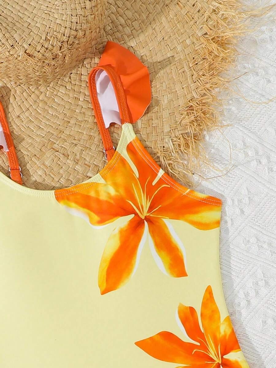 Conjunto de traje de baño de una pieza con estampado floral y falda - Imagen 2