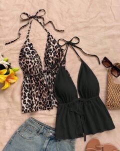 Top sin espalda con escote en V y estampado