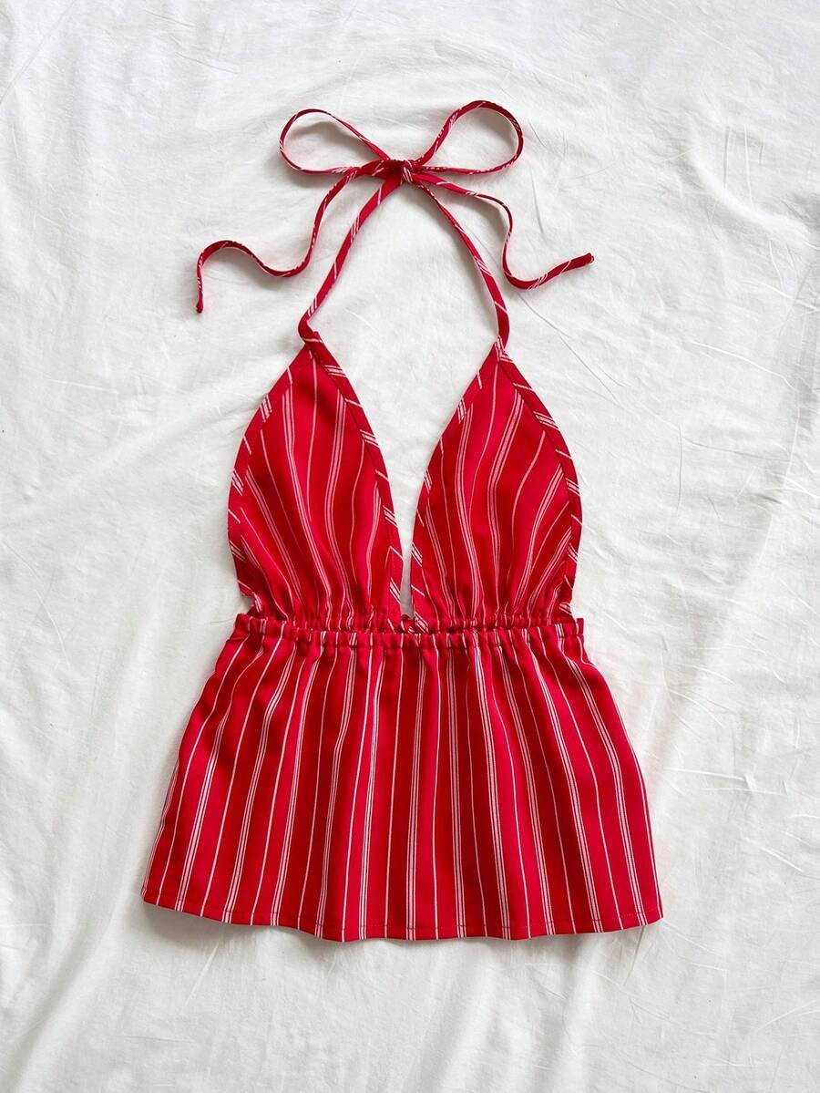 Blusa sin espalda con cuello en V y textura casual - Imagen 3