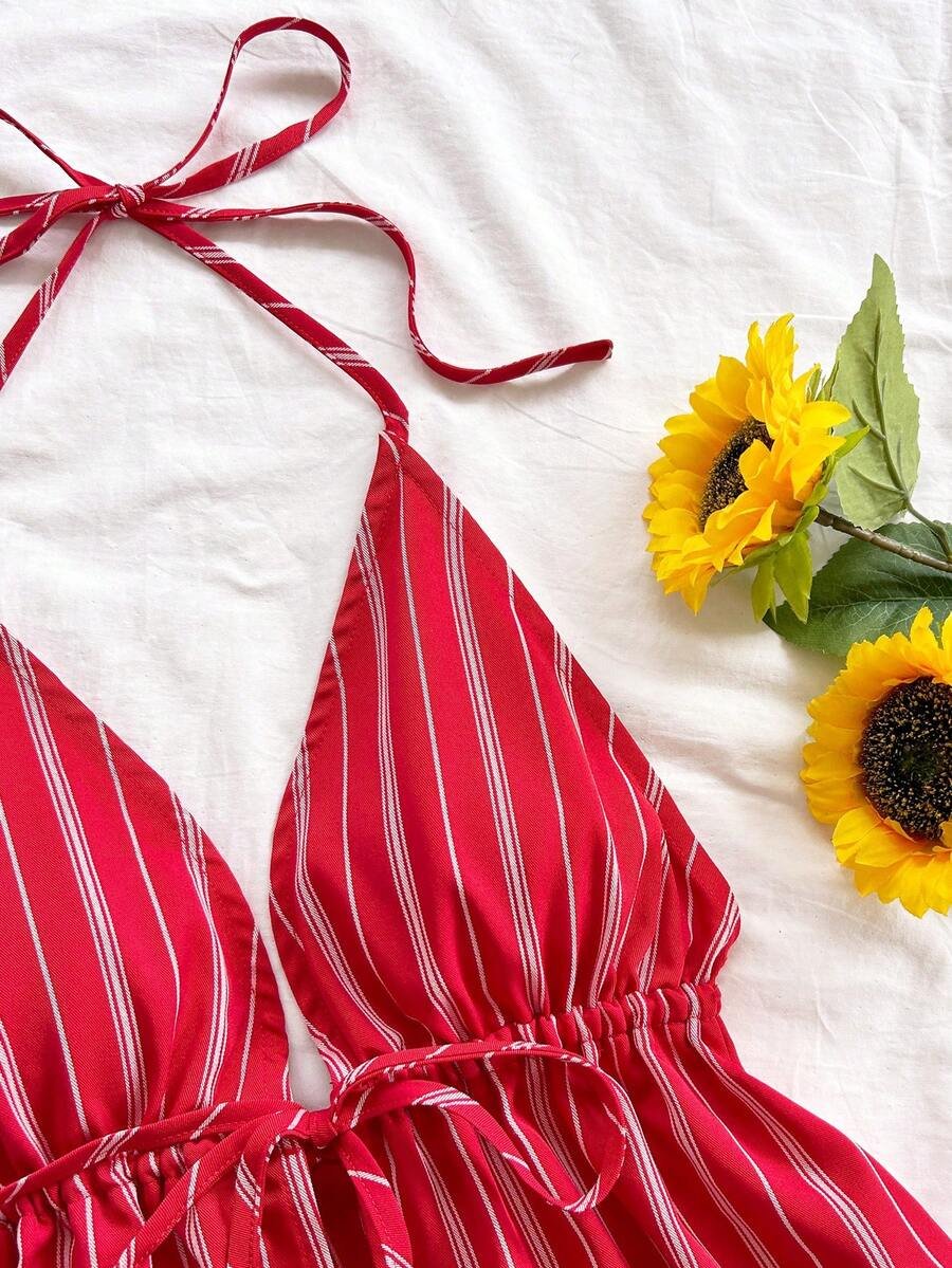 Blusa sin espalda con cuello en V y textura casual - Imagen 2