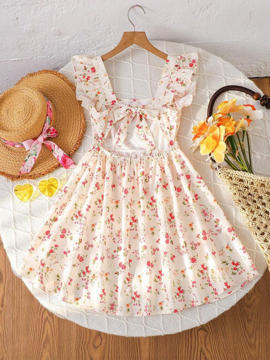 Vestido con cuello cuadrado, volantes en el bajo y estampado floral - Imagen 2