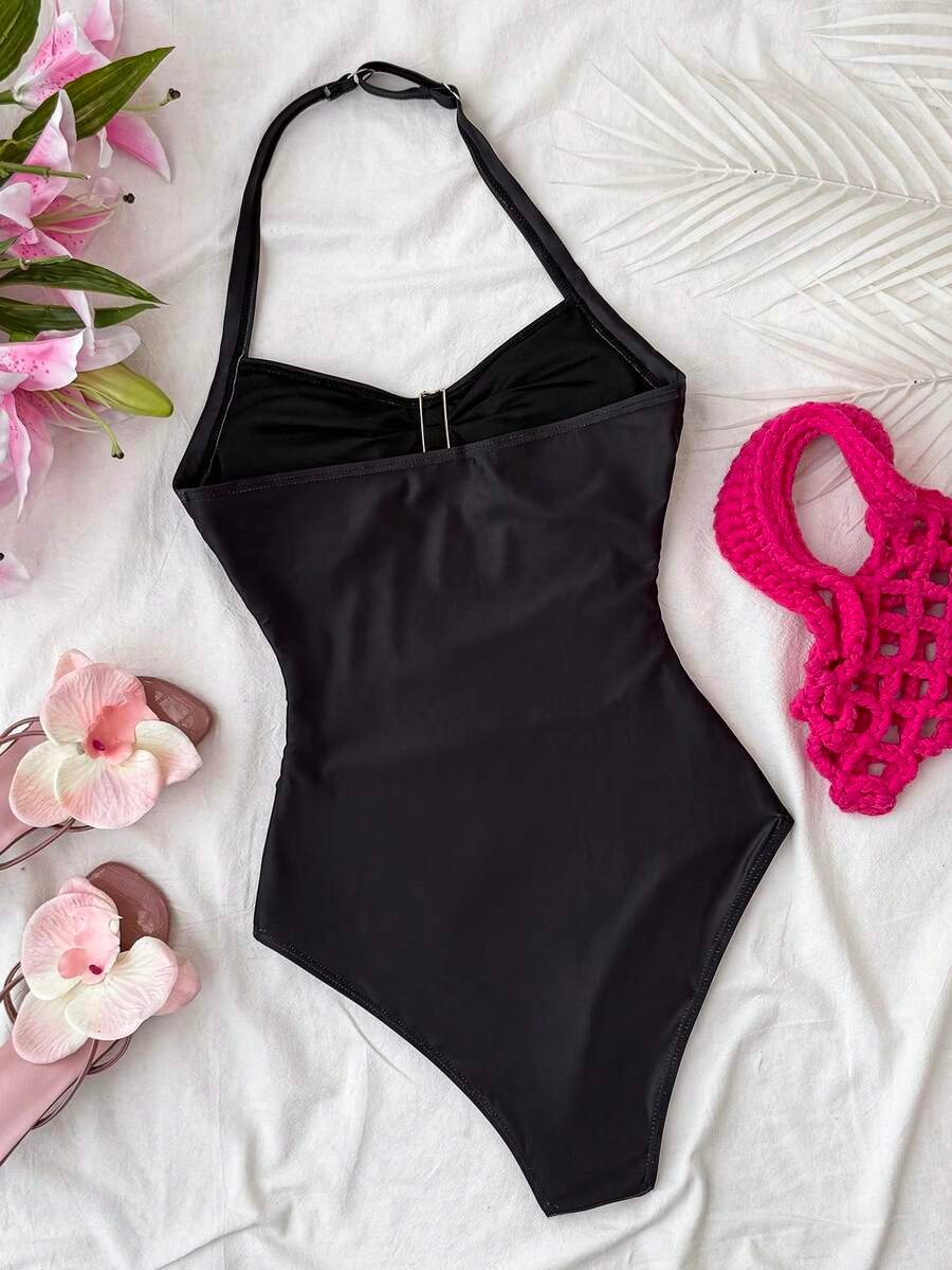 Traje de baño de una pieza con estampado floral y decoración metálica - Imagen 3