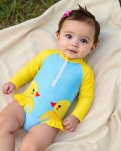 Traje de baño de una pieza para niñas bebé con estampado de pato