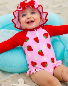 Traje de baño de una pieza con estampado de fresa y bloques de color