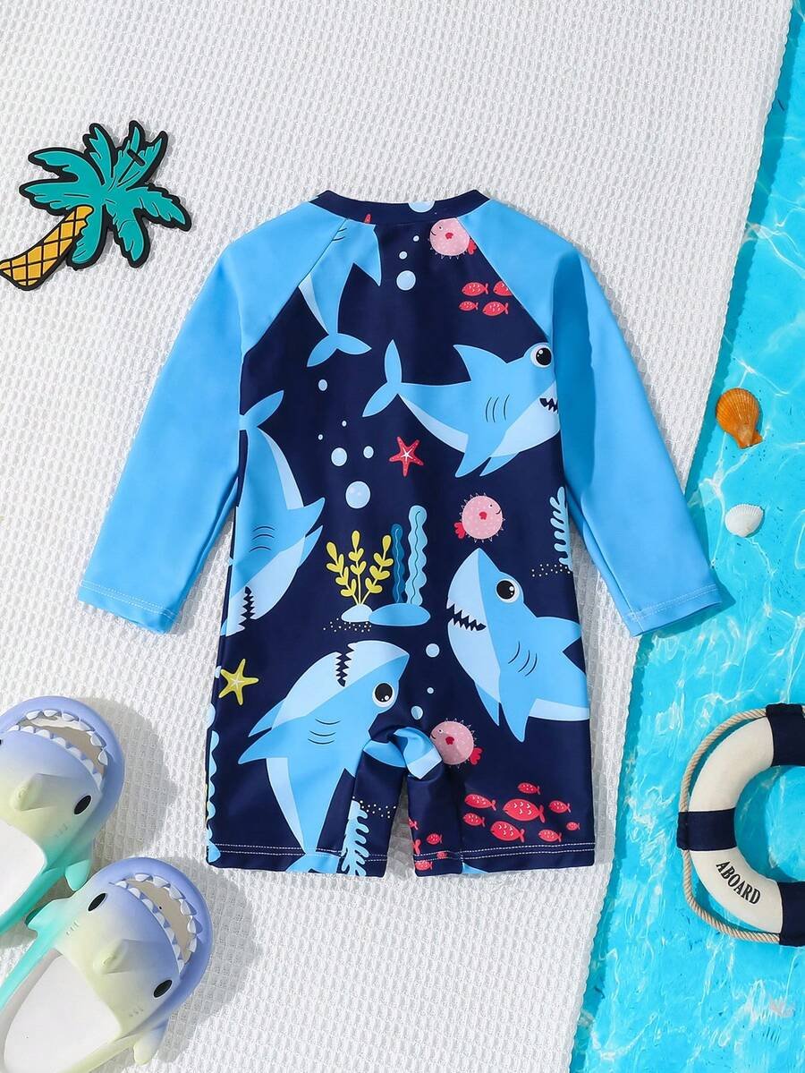 Traje de baño con cremallera para bebés, con estampado de tiburón y criaturas marinas - Imagen 2