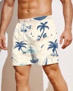 Shorts de playa con estampado de palmeras para hombres