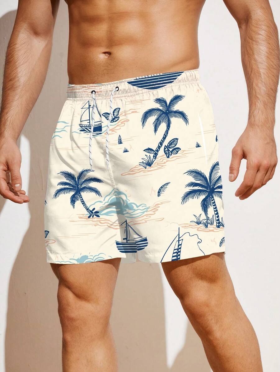 Shorts de playa con estampado de palmeras para hombres