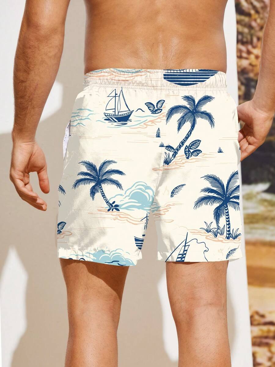 Shorts de playa con estampado de palmeras para hombres - Imagen 3