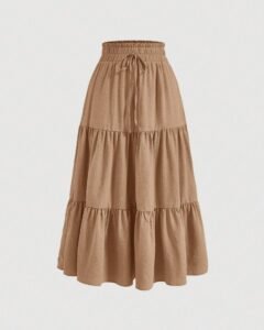 Falda de mujer de unicolor con cintura anudada y volante en el bajo