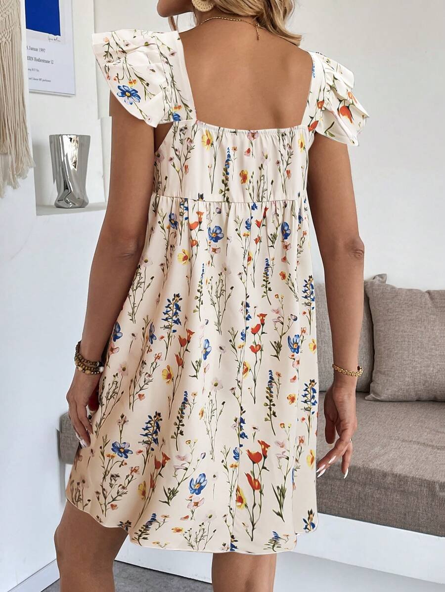 Vestido corto de verano casual de cuello de barco con estampado floral - Imagen 3