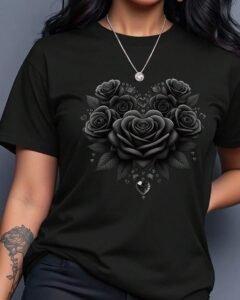 Camiseta de manga corta con cuello redondo y estampado de flores de rosa