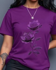 Camiseta de mujer de manga corta con cuello redondo y estampado floral