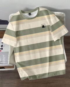 Camiseta casual de hombre a rayas con estampado divertido de gato