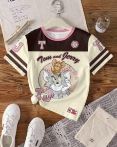 Camiseta de manga corta con cuello redondo, estampado de dibujos animados