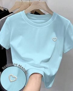 Camiseta casual de mujer con cuello redondo y manga corta