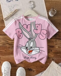Camiseta de manga corta con cuello redondo, estampado de letras y dibujos