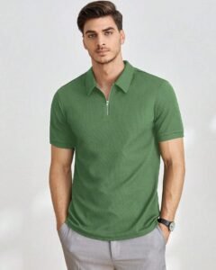 Camiseta polo de punto de manga corta con cuello de media cremallera