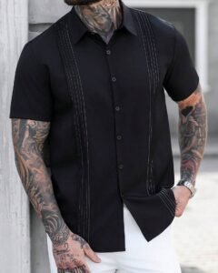 Camisa casual de manga corta con botones delanteros para hombres