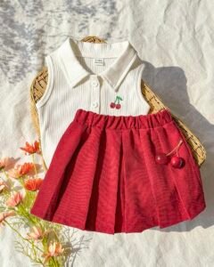 Conjunto de dos piezas para bebé niña con top sin mangas con cuello polo