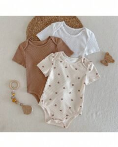 Pelele de manga corta con cuello redondo suave de punto