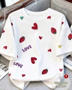 Camiseta de manga corta casual de mujer con estampado de fresa